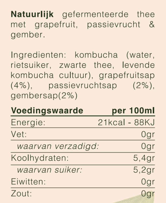 Kombucha - Grapefruit, Passievrucht & Gember